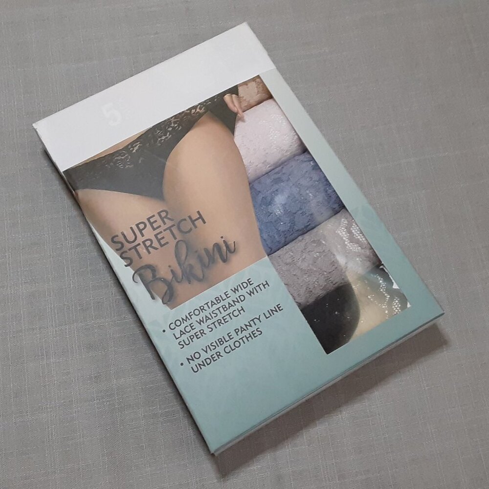 5PK Felina Box sz:L XL Women's Super Stretch Bikini Wide Lace Waistban Underwear